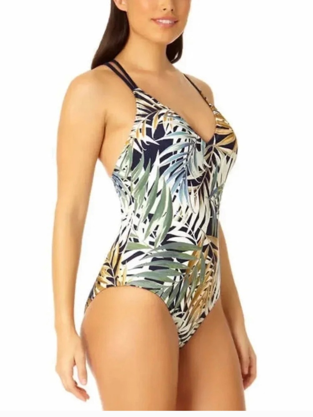 Hurley Tropical Leaf Print One-Piece Swimsuit - Green, Navy, Gold XXL